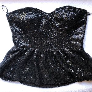 Black Sequin Strapless Peplum Top
